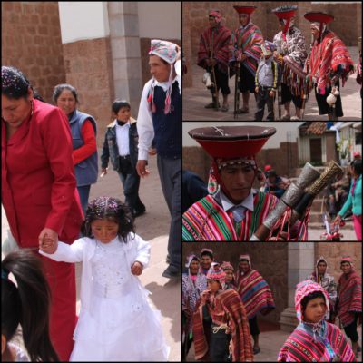 Coincidimos con la comunión de esta niña de mofletes colorados, donde pudimos ver a este grupo de hombres y chicos con ropa tradicional