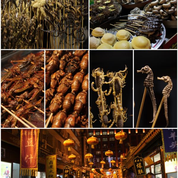 Delicatessens del mercado nocturno de Pekín